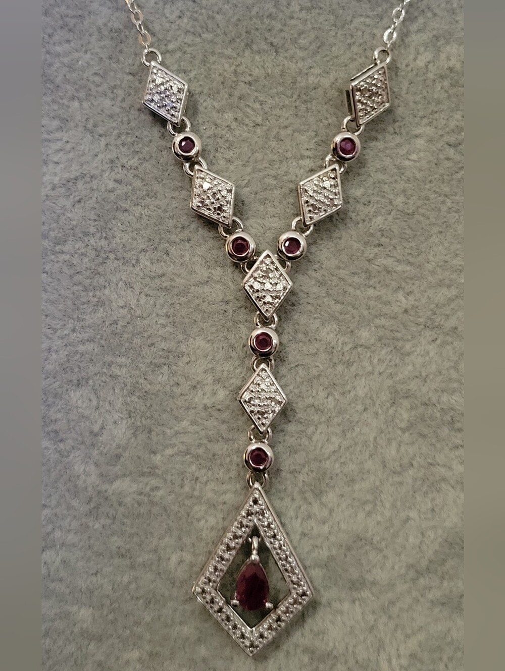 Elegant Art Deco Inspired Natural Ruby & Sterling Silver Y-Necklace - Picture 2 of 9